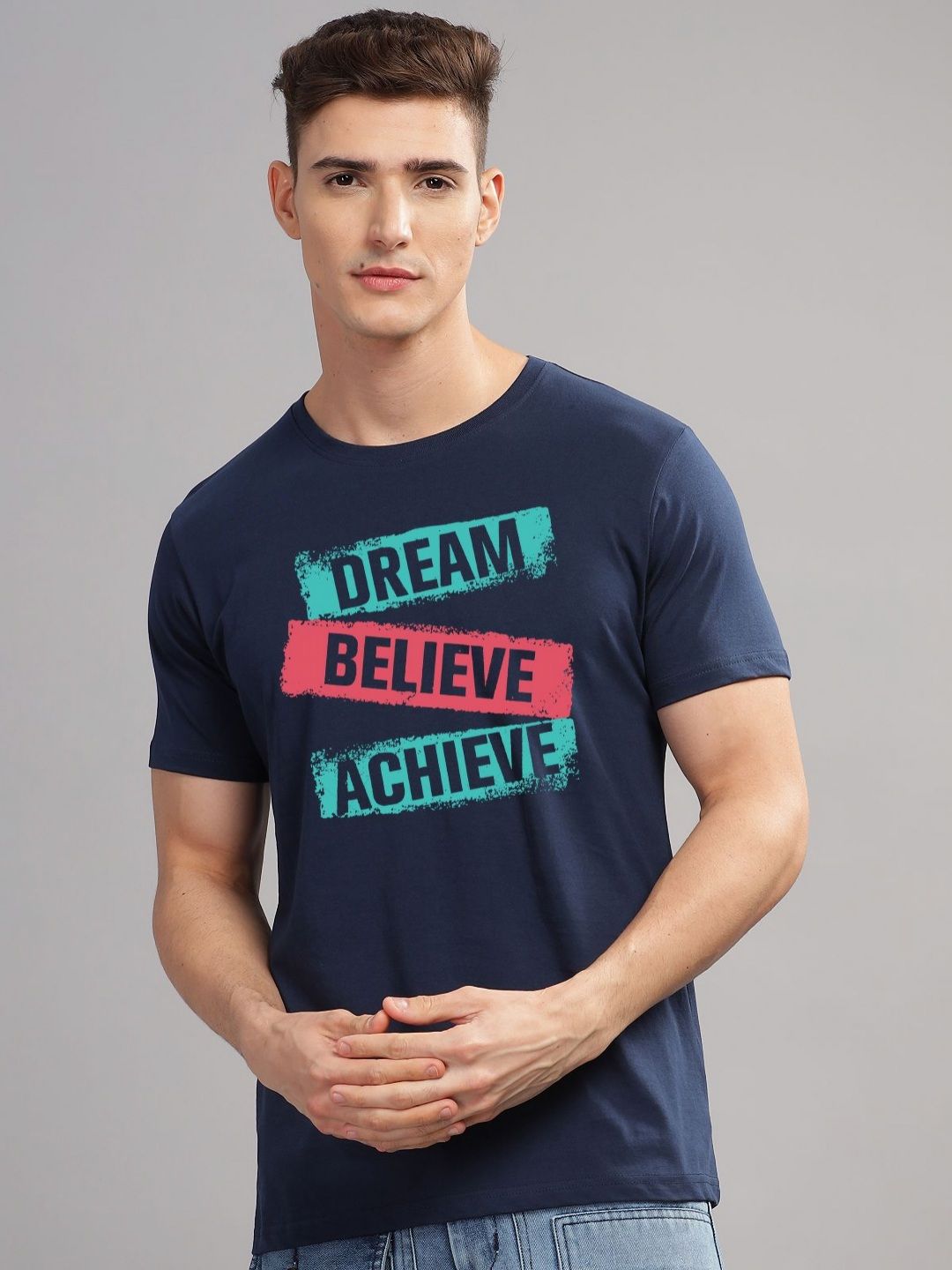 ADRO Men Typography Printed Raw Edge T-shirt