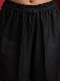 Vishudh Black Floral Printed Regular Kurta With Trousers