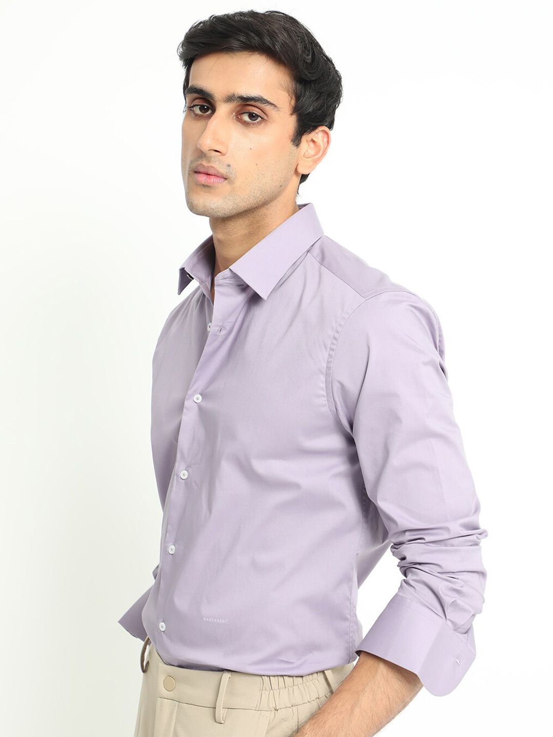 RARE RABBIT Men Neutons Purple Slim Fit Spread Collar Cotton Shirt
