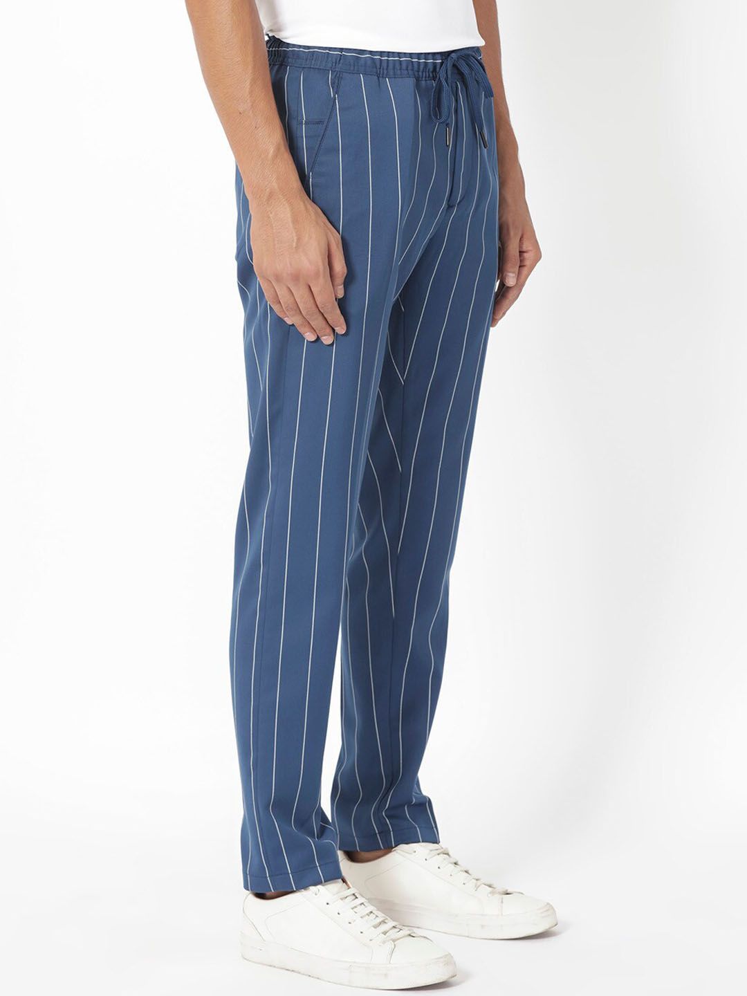 RARE RABBIT Men Pixie Drawstring Striped Slim Fit Mid-Rise Trouser