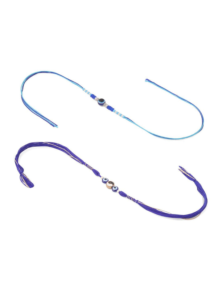NVR Unisex Set of 2 Blue Evil Eye Artificial Beads Thread Rakhi with Roli Chawal