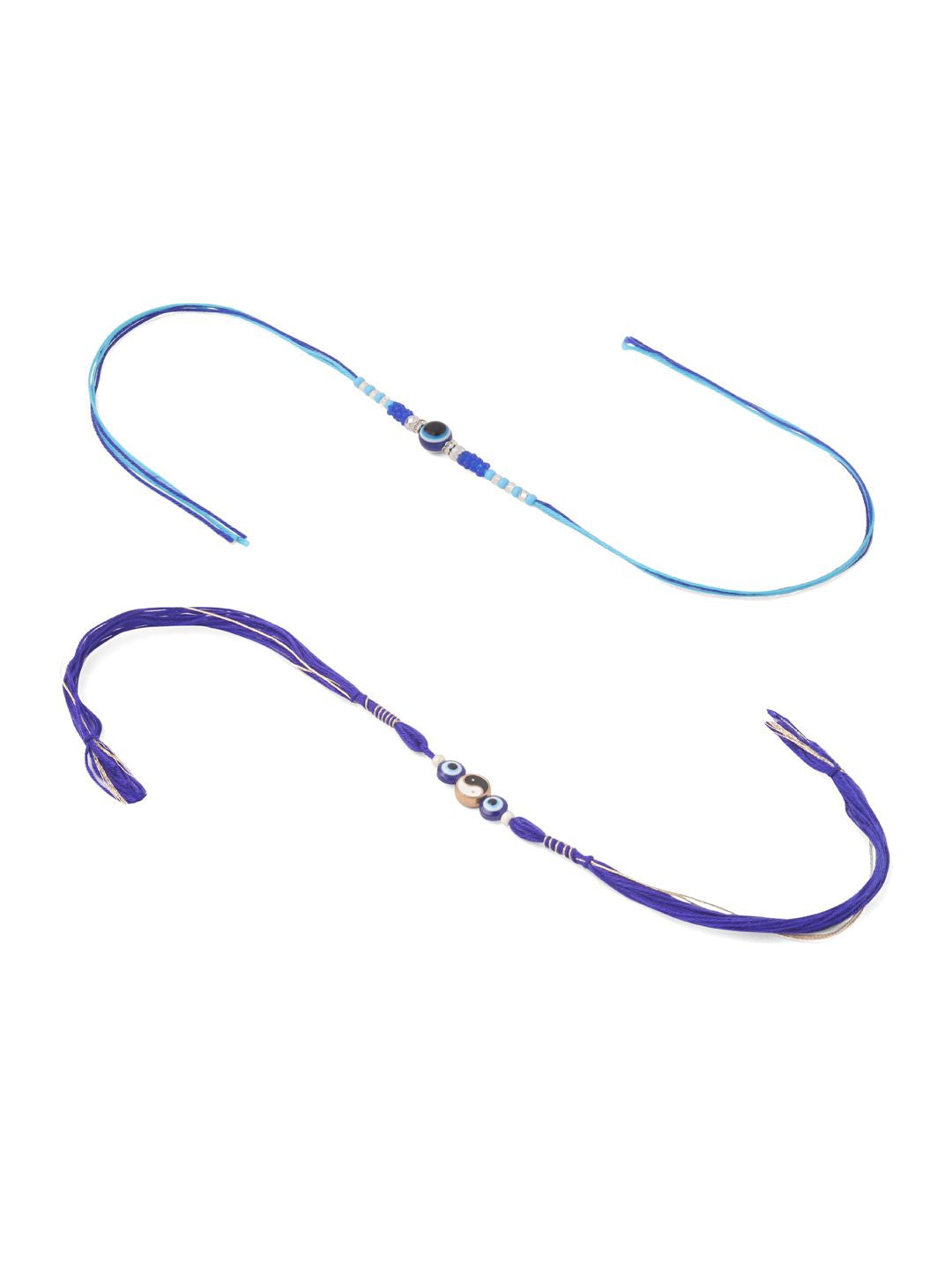 NVR Unisex Set of 2 Blue Evil Eye Artificial Beads Thread Rakhi with Roli Chawal