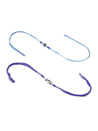 NVR Unisex Set of 2 Blue Evil Eye Artificial Beads Thread Rakhi with Roli Chawal