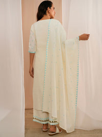 Libas Floral Embroidered Thread Work Pure Cotton Kurta With Palazzos & Dupatta