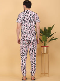 Sweet Dreams Pink & White Abstract Printed Round Neck Night suit
