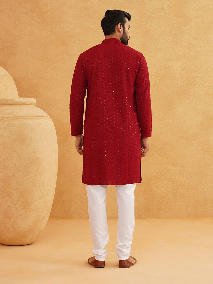 SOJANYA Motif Etnik Bersulam Labuci Lengan Panjang Kurta Kapas Tulen Lurus