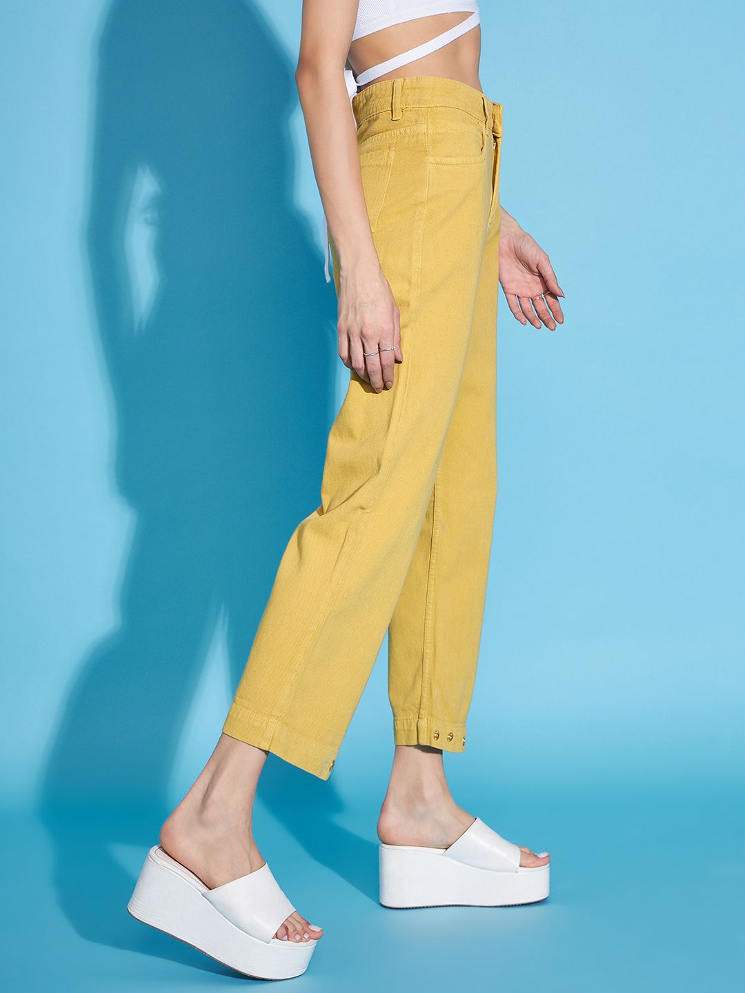 SASSAFRAS Women Stylish Mustard Relaxed Fit Jeans