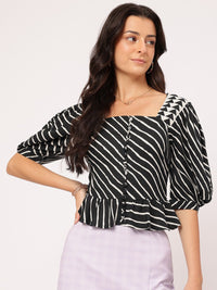 DressBerry Muted Grunge Striped Ruffled Top