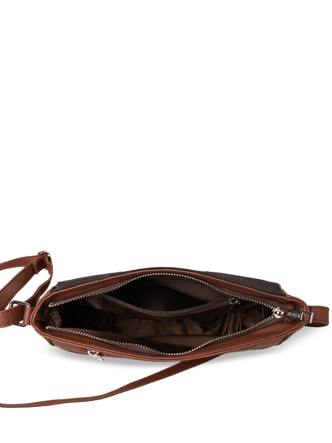 ZOUK Peach-Coloured Floral Printed Structured Sling Bag
