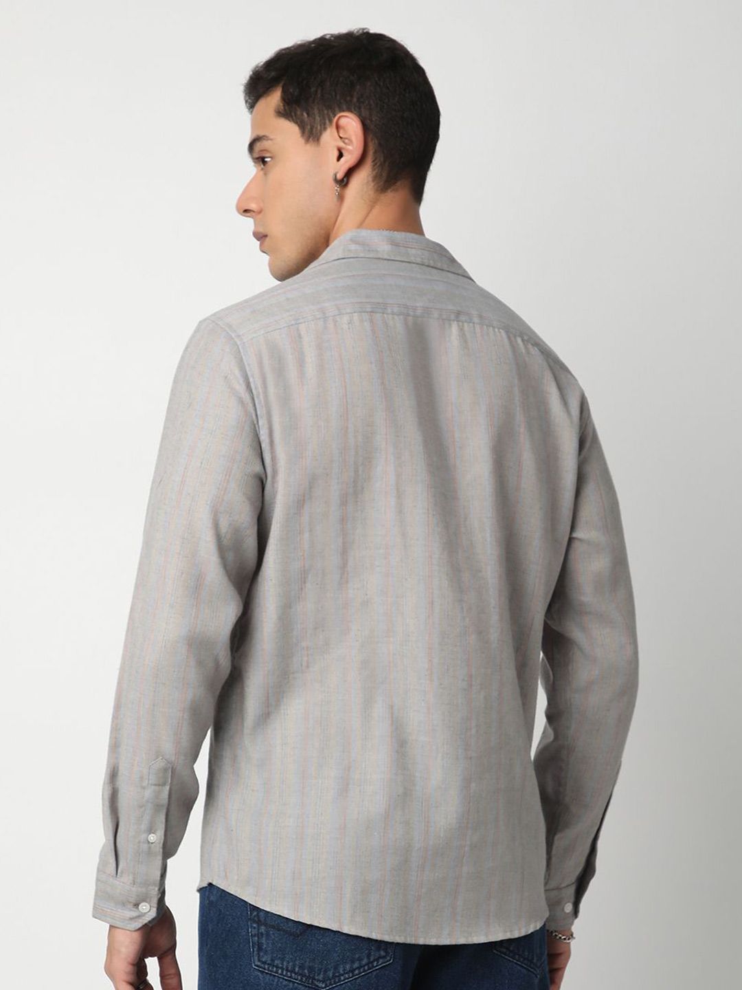 VASTRADO Men Classic Cutaway Collar Multi Striped Cotton Slim Fit Casual Shirt