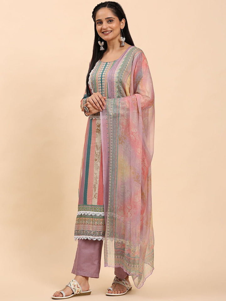 Mamicha Women Ethnic Motifs Printed Regular Thread Work Pure Cotton Kurta with Palazzos & With Dupatta