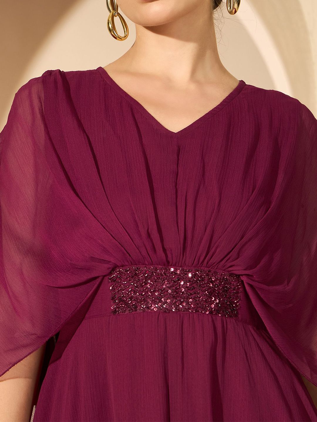 Antheaa Women Embellished Flared Sleeve Fit and Flare Dress