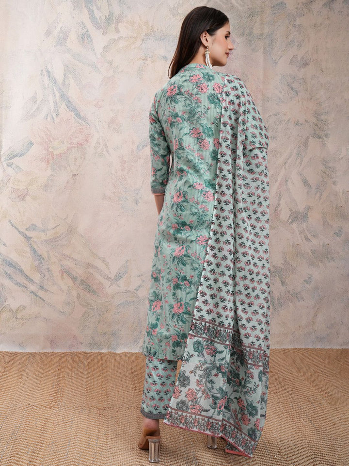 Vishudh Floral Printed Pure Cotton Kurta With Trousers & Dupatta