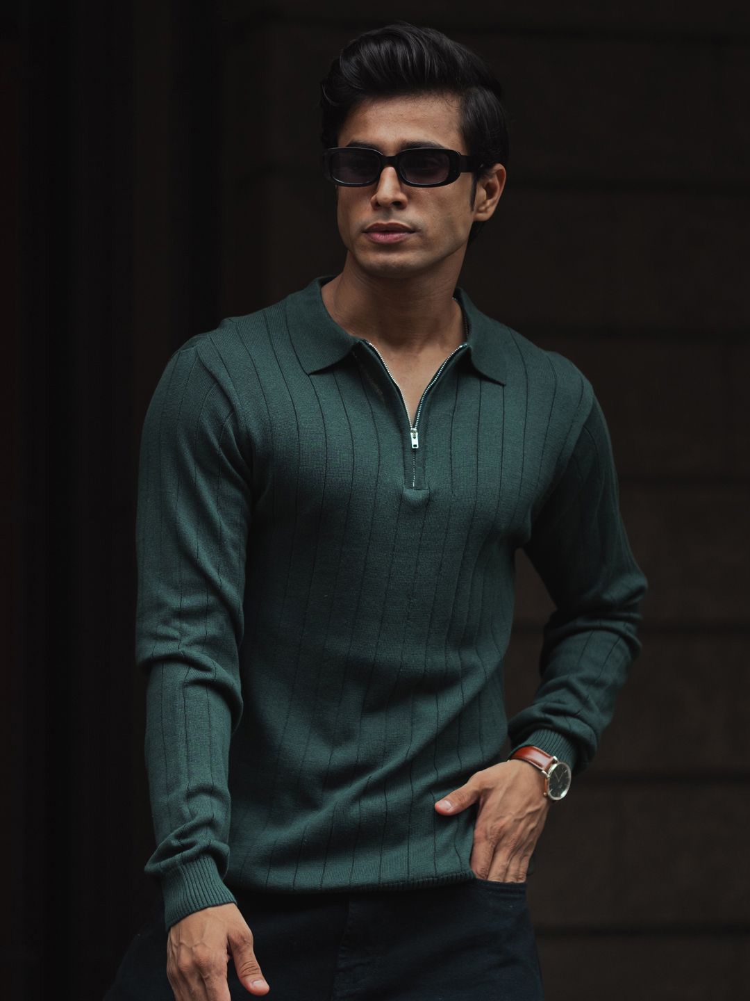 Powerlook Men Self Design Polo Collar Cotton T-shirt