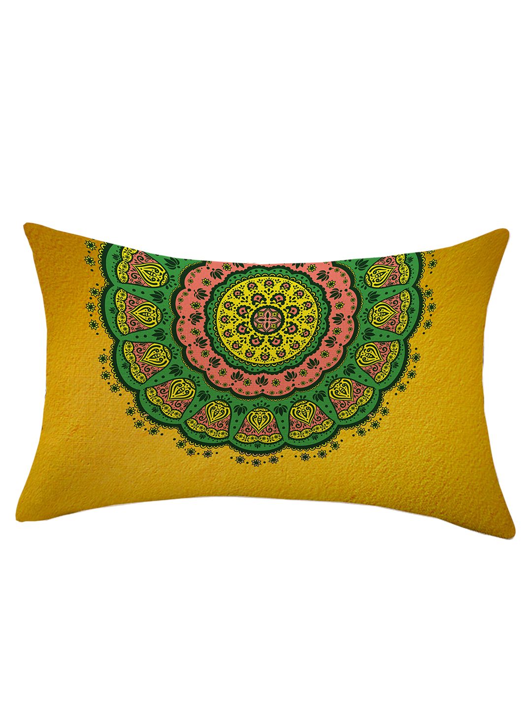 STITCHNEST Pack Of 2 Yellow Ethnic Motifs Printed Rectangle Cushion Cover