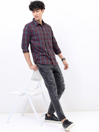 HIGHLANDER Men Maroon Slim Fit Tartan Checked Casual Shirt
