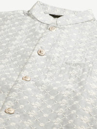 SOJANYA Men Grey Ethnic Motifs Embroidered Thread Work Kurta with Churidar & Nehru Jacket