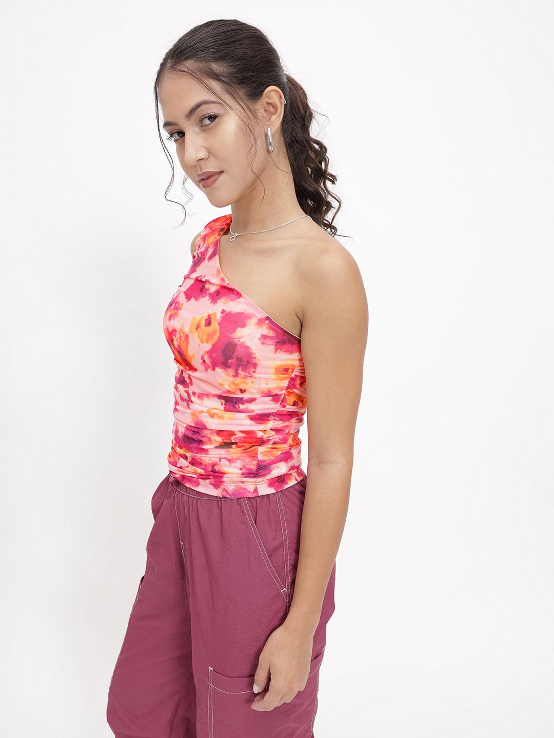 DressBerry Flower Power One Shoulder Ruch Ramble Top