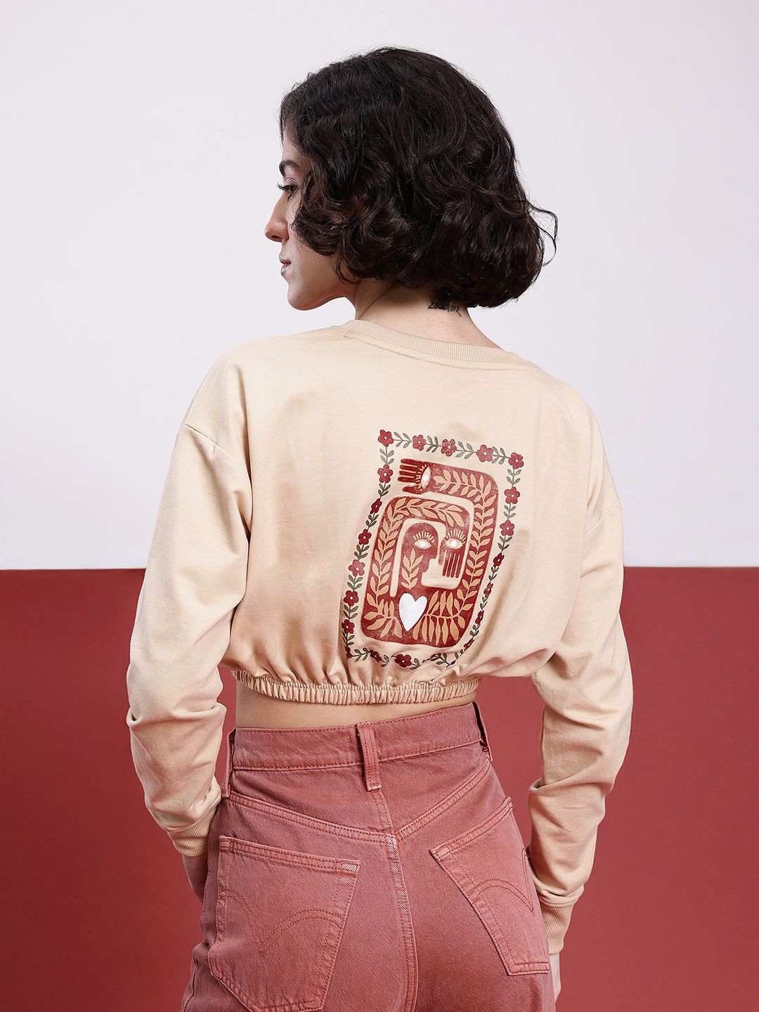 DressBerry Indie Printed Cropped Sweatshirt