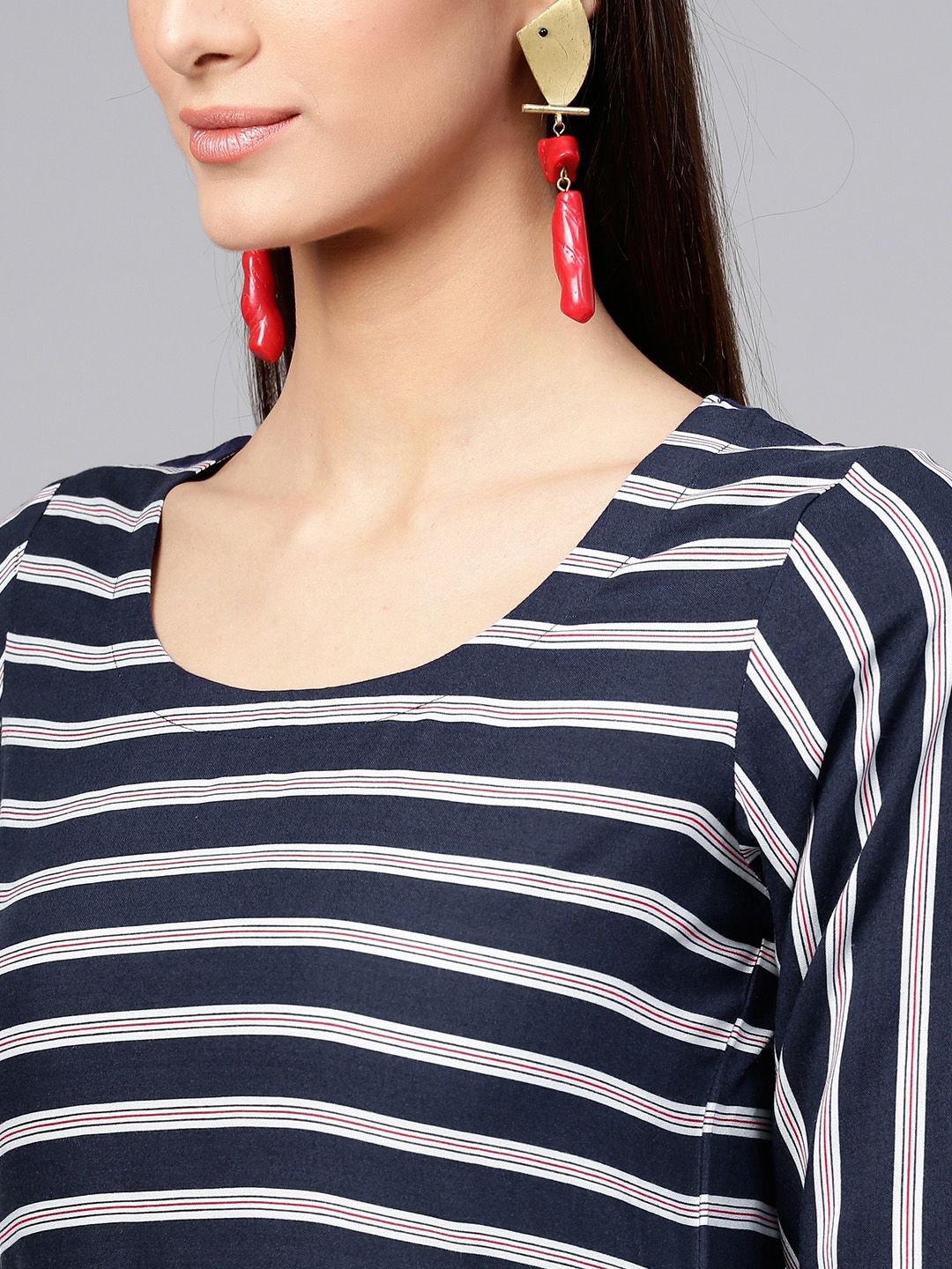Gerua By Libas Women Navy Blue  White Striped A-Line Dress
