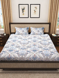 Myntra Elegant Homes Blue Floral 300 TC Fitted King Fine Bedsheet dengan 2 Sarung Bantal