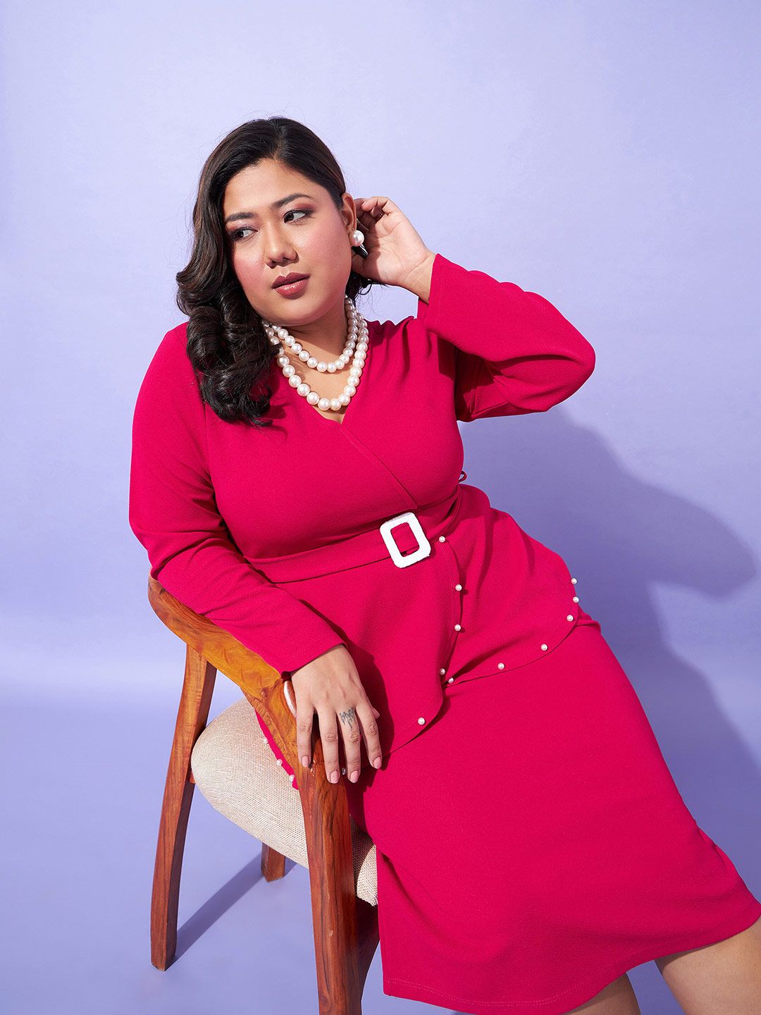 SASSAFRAS Curve Plus Size V-Neck Peplum Dress