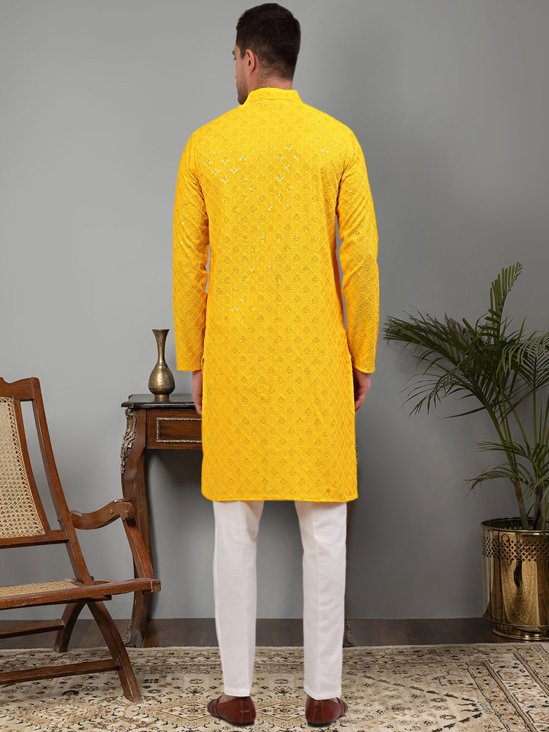 Jompers Embroidered Mandarin Collar Regular Sequinned Detailed Kurta with Pyjamas