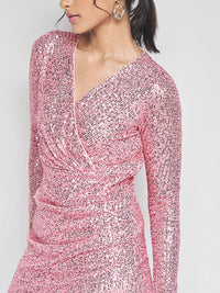 AND V-Neck Sequin Embellished Mini Wrap Dress