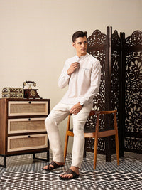 House of Pataudi Striped Band Collar Rozana Kurta