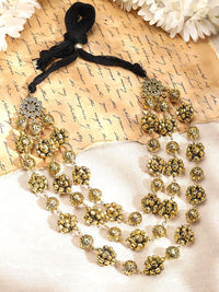 Rubans Oxidised Antique Gold-Plated Triple-Layered Floral Beaded Statement Necklace