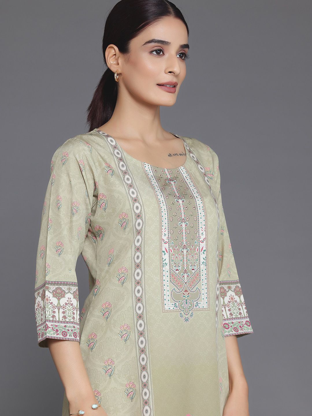 Libas Floral Printed Regular Sequinned Kurta with Salwar & Dupatta