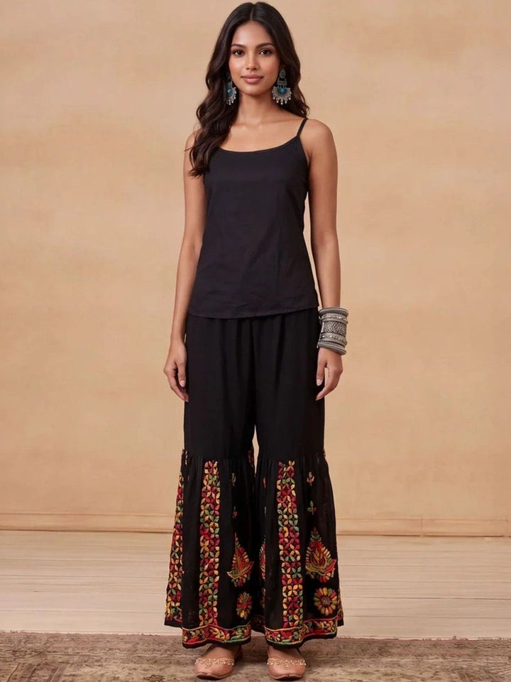 House of Chikankari Women Ethnic Motifs Embroidered Regular Thread Work Kurta with Sharara