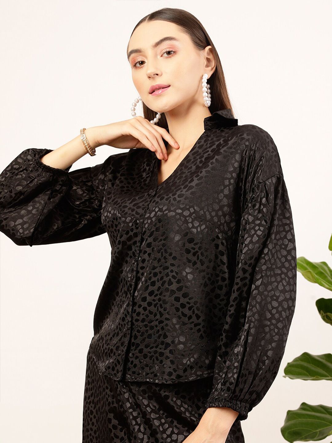 STREET 9 Black Contemporary Abstract Printed Casual Shirt