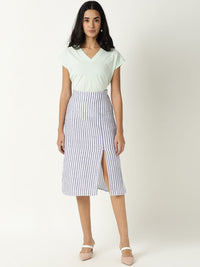 RAREISM Women Moonly Blue Striped A-Line Skirts