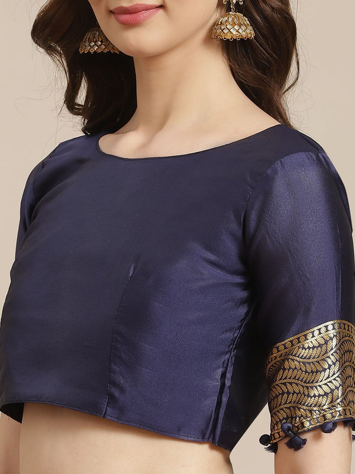 Saree mall Pink & Navy Blue Ethnic Woven Design Banarasi Saree
