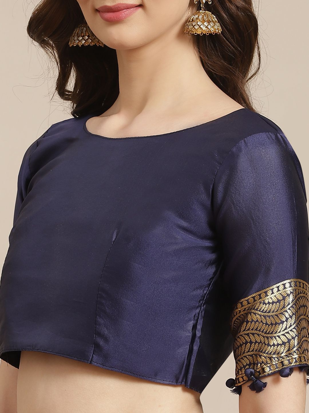 Saree mall Pink & Navy Blue Ethnic Woven Design Banarasi Saree