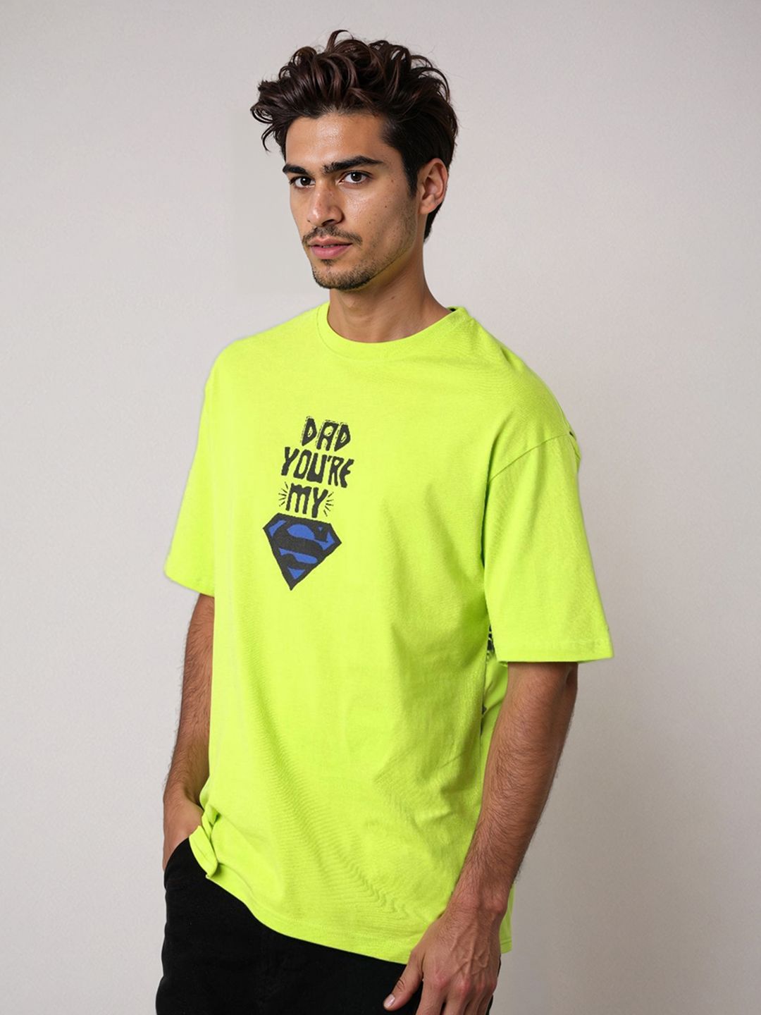 The Indian Garage Co Men Superman Typography Printed Round Neck Pure Cotton Boxy T-shirt