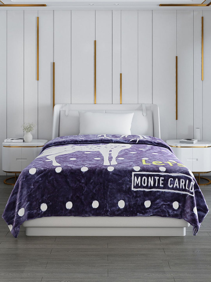 Monte Carlo Purple & White Cartoon Characters Mild Winter 600 GSM Single Bed Blanket