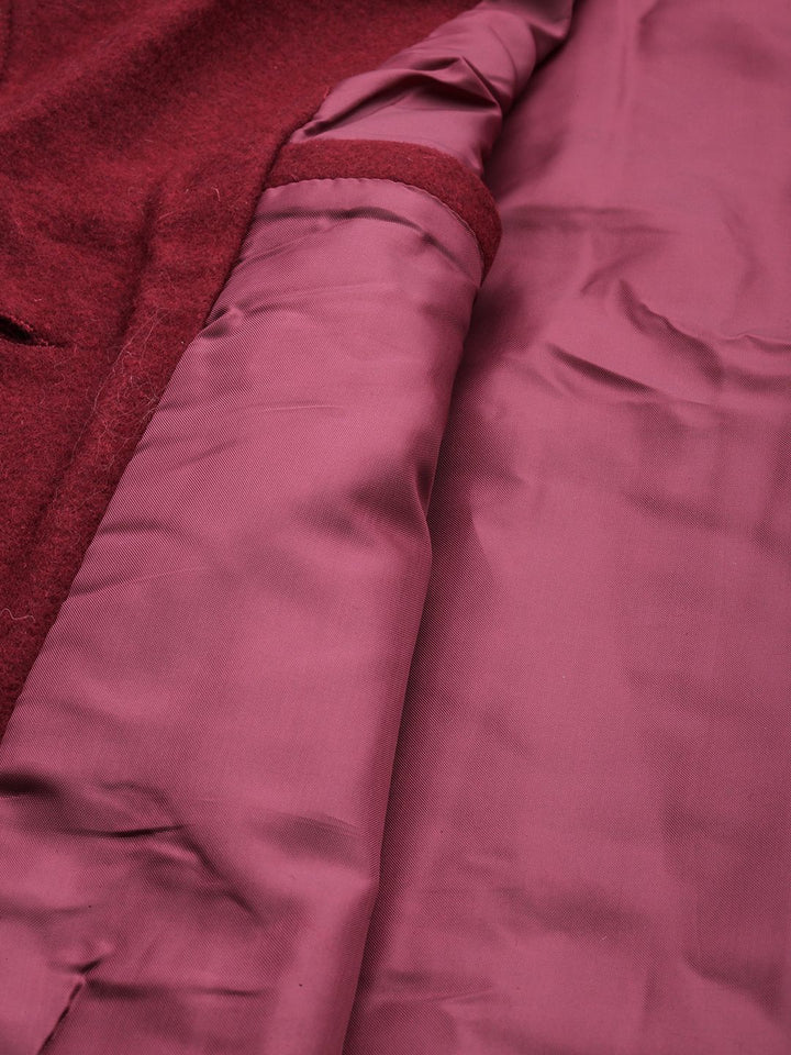 all about you Women Maroon Notched Lapel Single-Breasted Trench Coat