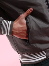 The Indian Garage Co Grey Mock Collar Bomber Jacket