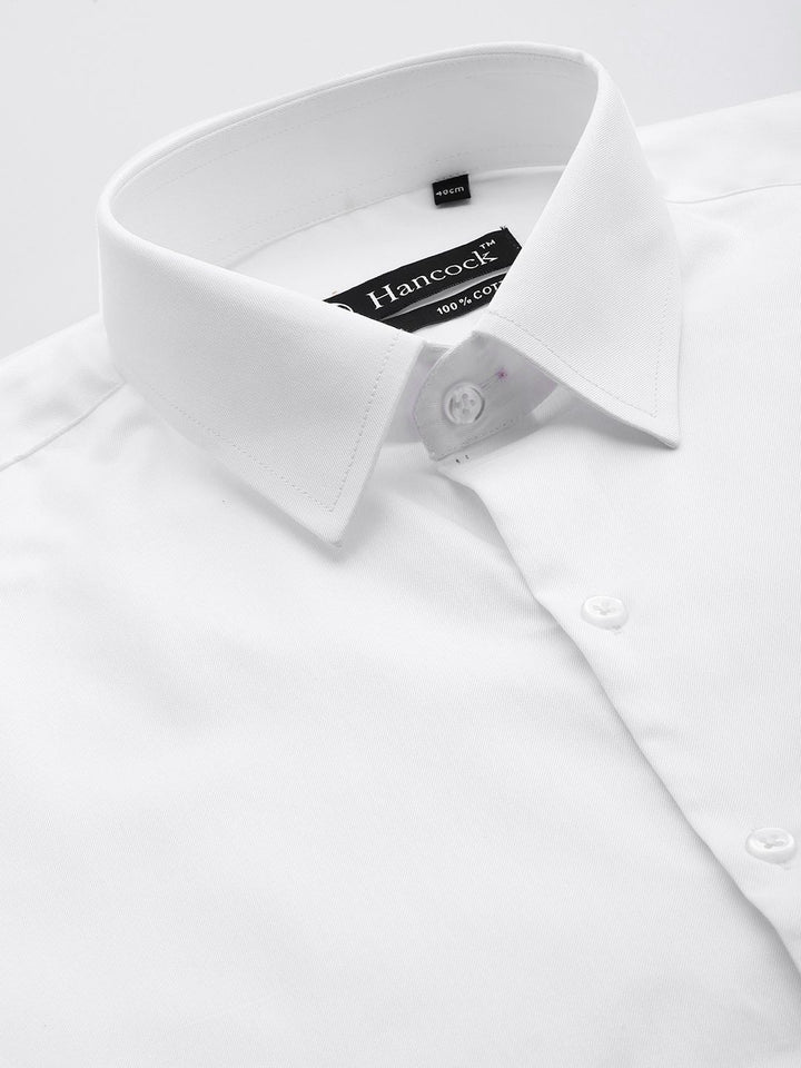 Hancock Men White Solid Regular Fit Pure Cotton Formal Shirt