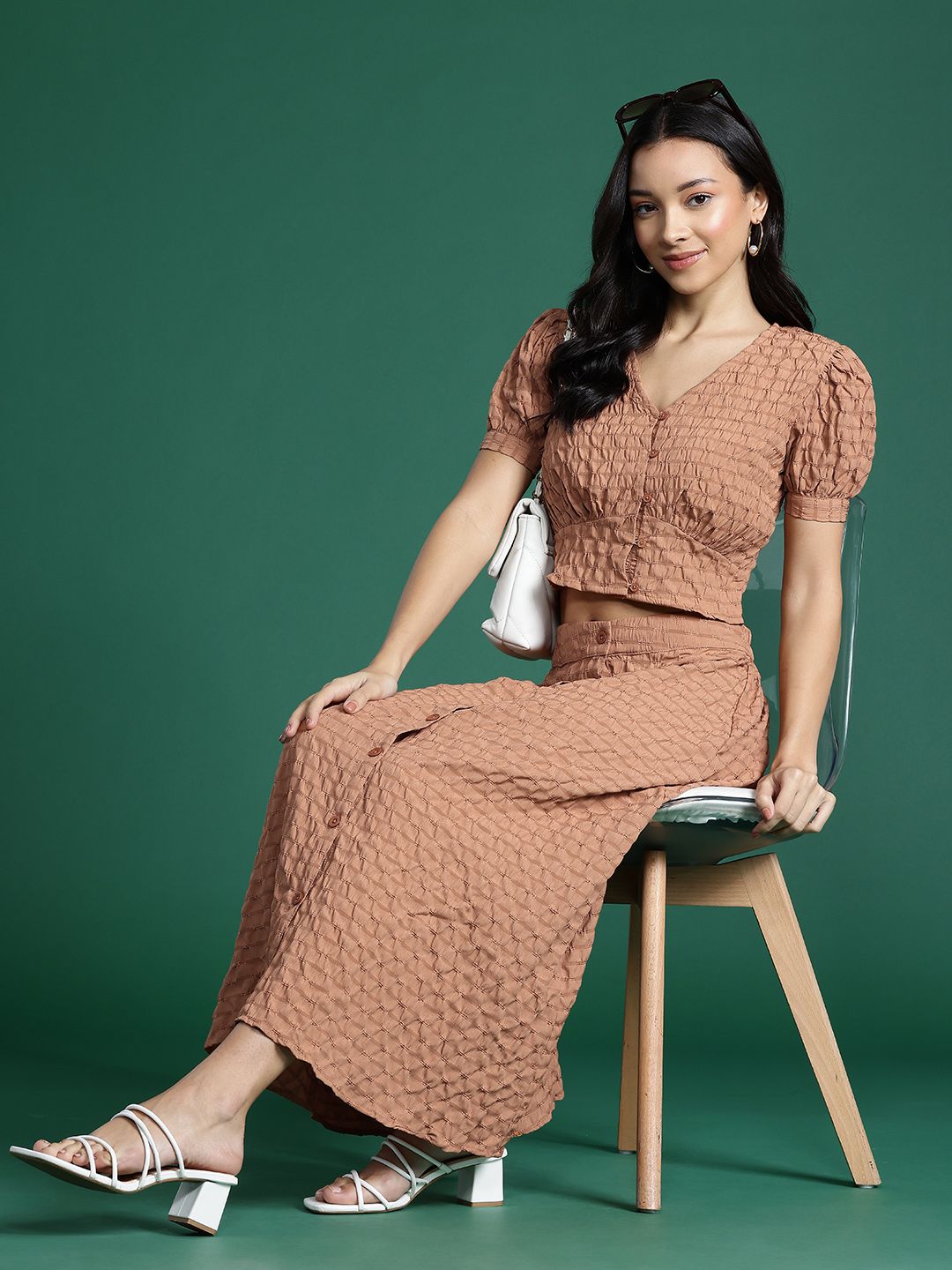 DressBerry Textured Top With Skirt Co-Ord Set
