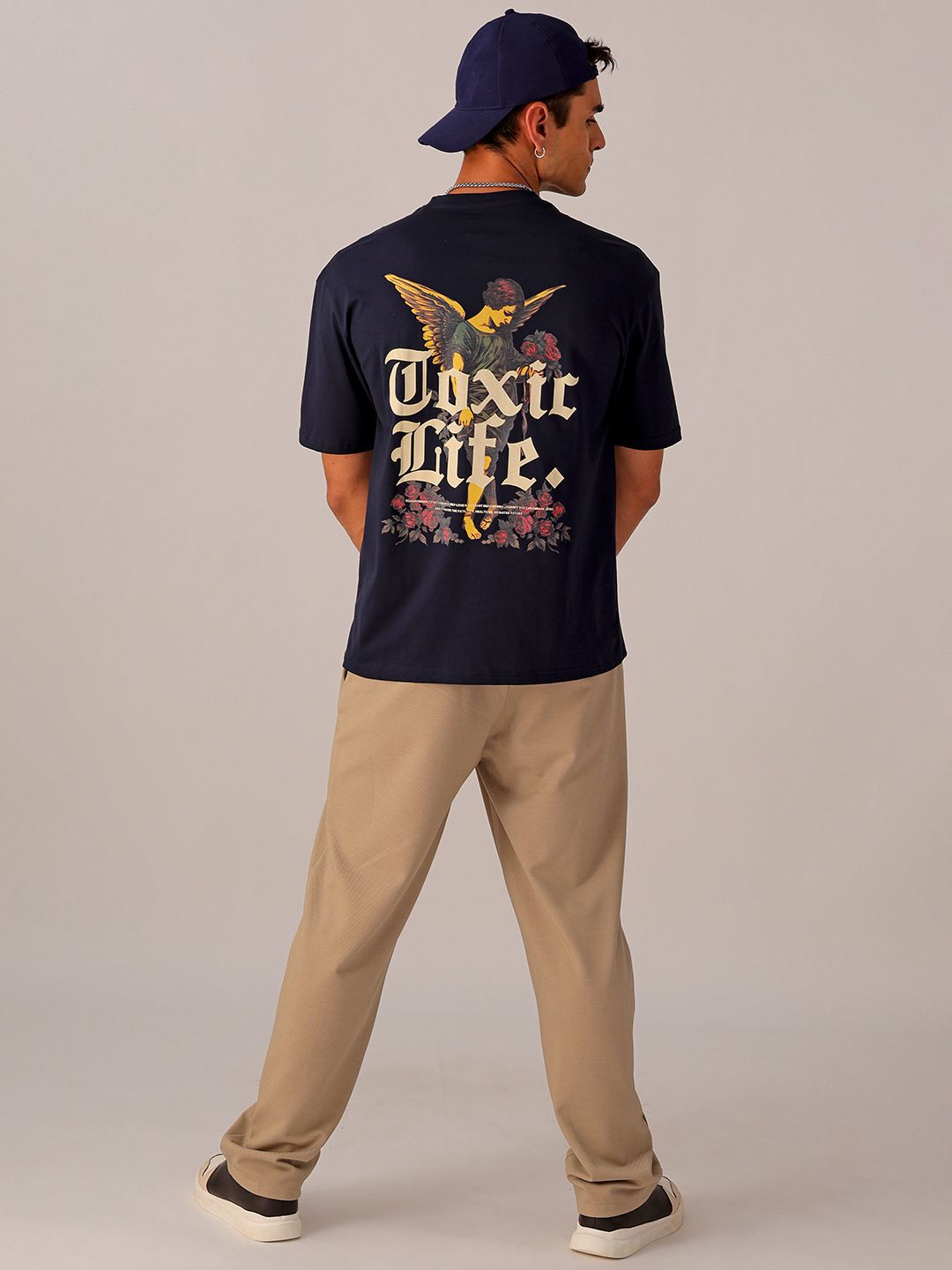 The Indian Garage Co Men Back Printed Boxy Oversized Round Neck T-shirt