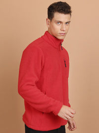 HIGHLANDER Red Mock Collar Front-Open Sweatshirt