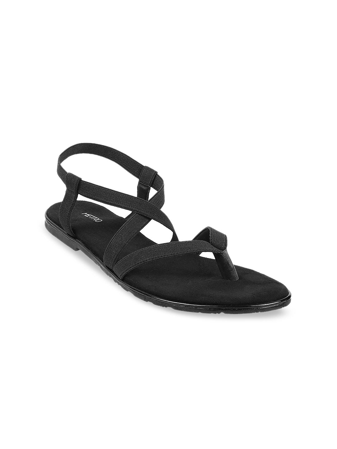 Metro Women Black Solid Open Toe Flats