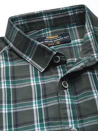 The Indian Garage Co Men Charcoal Grey & Green Checked Pure Cotton Casual Shirt
