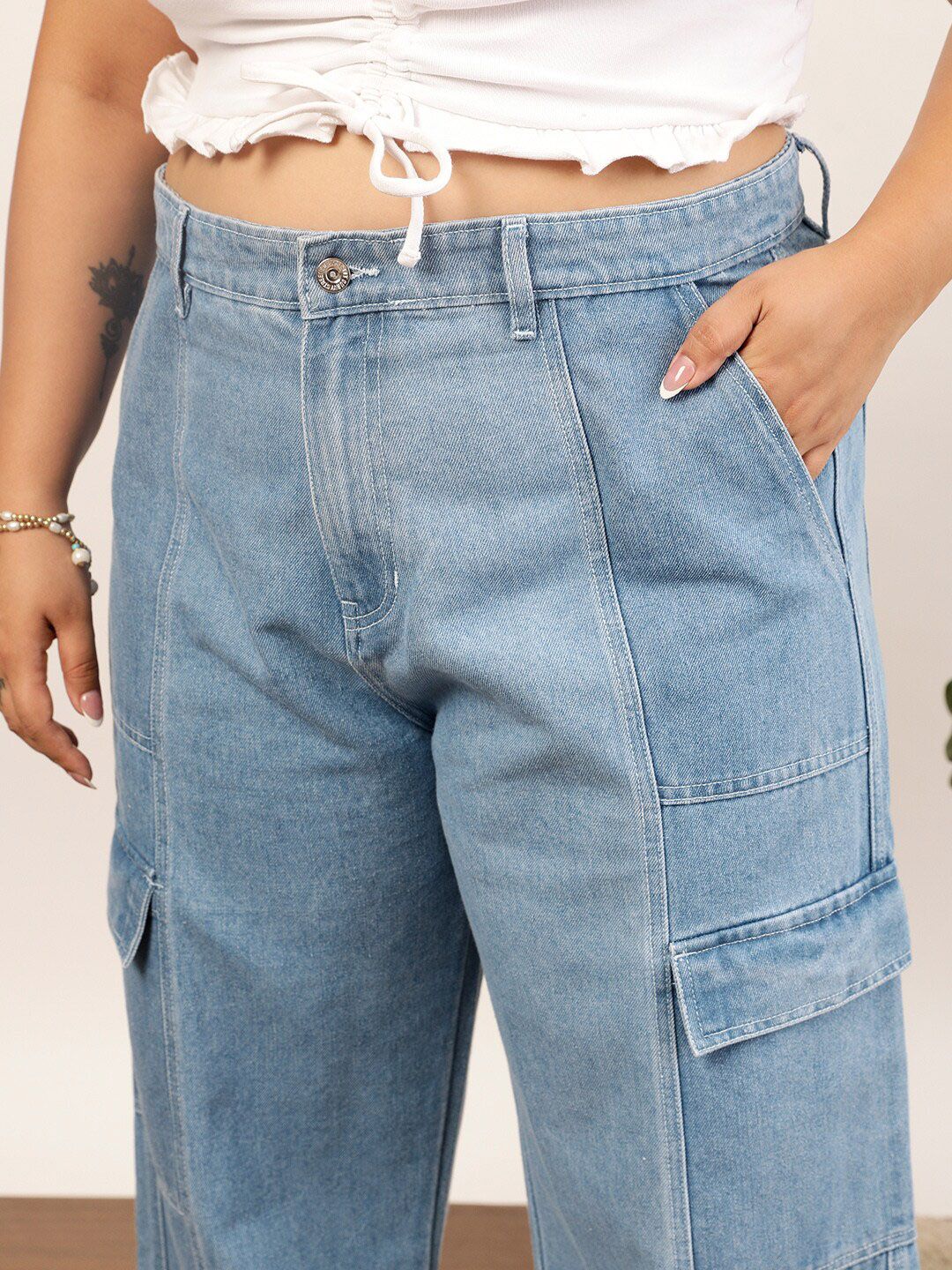 CURVY STREET jean Women Clean Look Pure Cotton Wide Leg Jeans