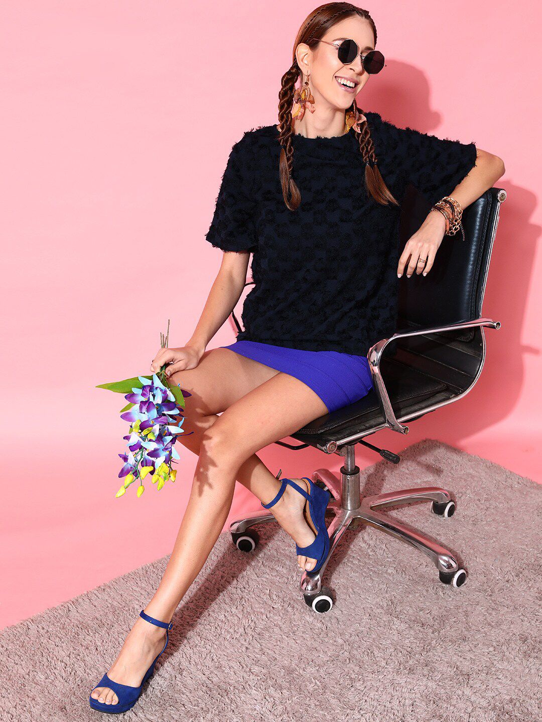 STREET 9 Navy Blue Pure Cotton Top