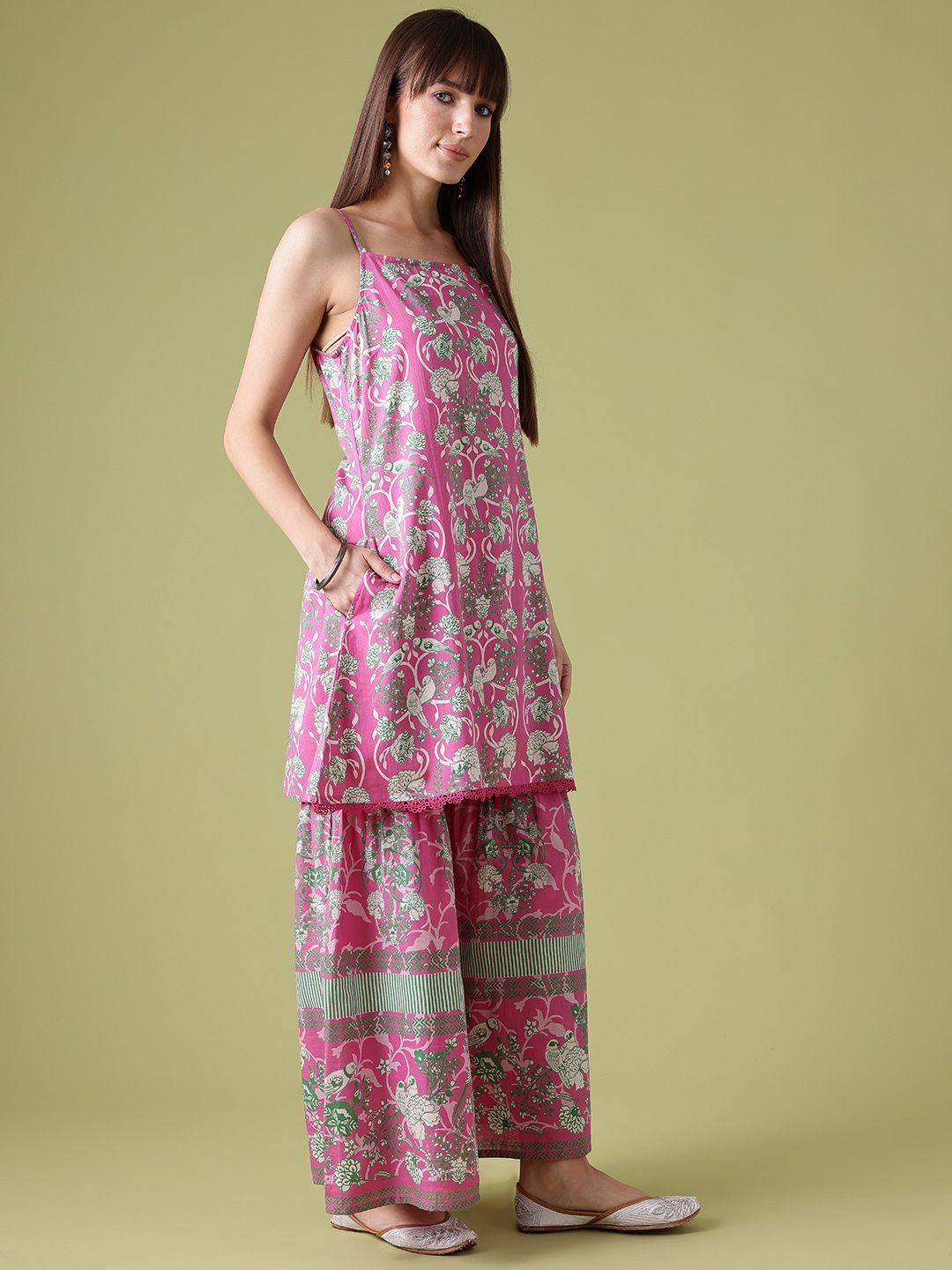 Anouk Ethnic Motifs Printed Lace Inserts Kurta with Sharara & Dupatta