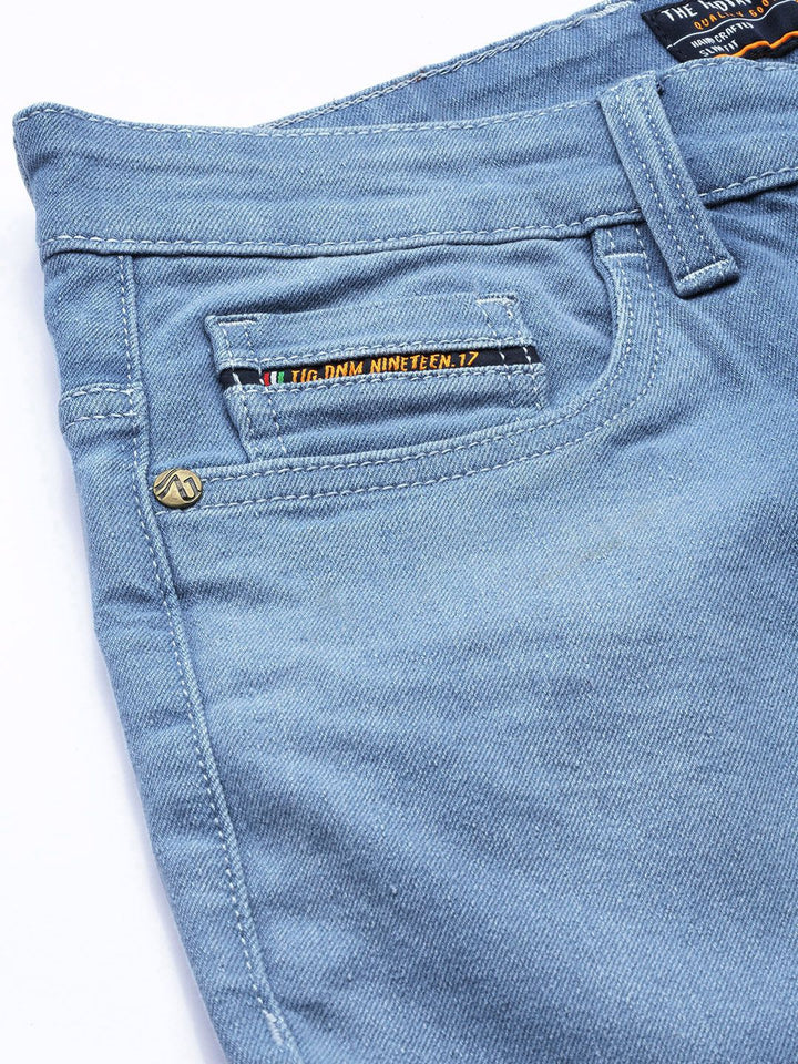 The Indian Garage Co Men Blue Light Fade Cropped Stretchable Jeans